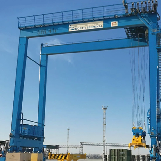 Rubber Tyred Gantry (RTG) working in intermodal yard Rubber Tyred Gantry (RTG) working in intermodal yard